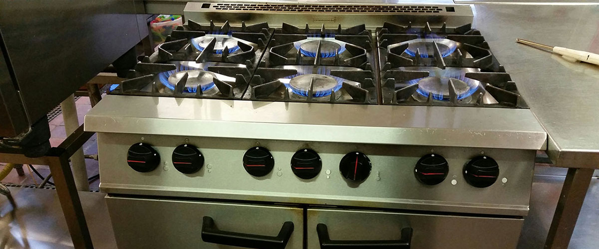 Photo of a commercial kitchen's oven range